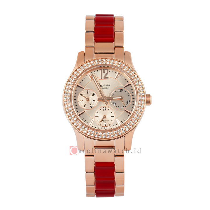 Jam Tangan Alexandre Christie AC 2463 BFBRGRGRE Women Gold Dial Dual Tone Stainless Steel Strap