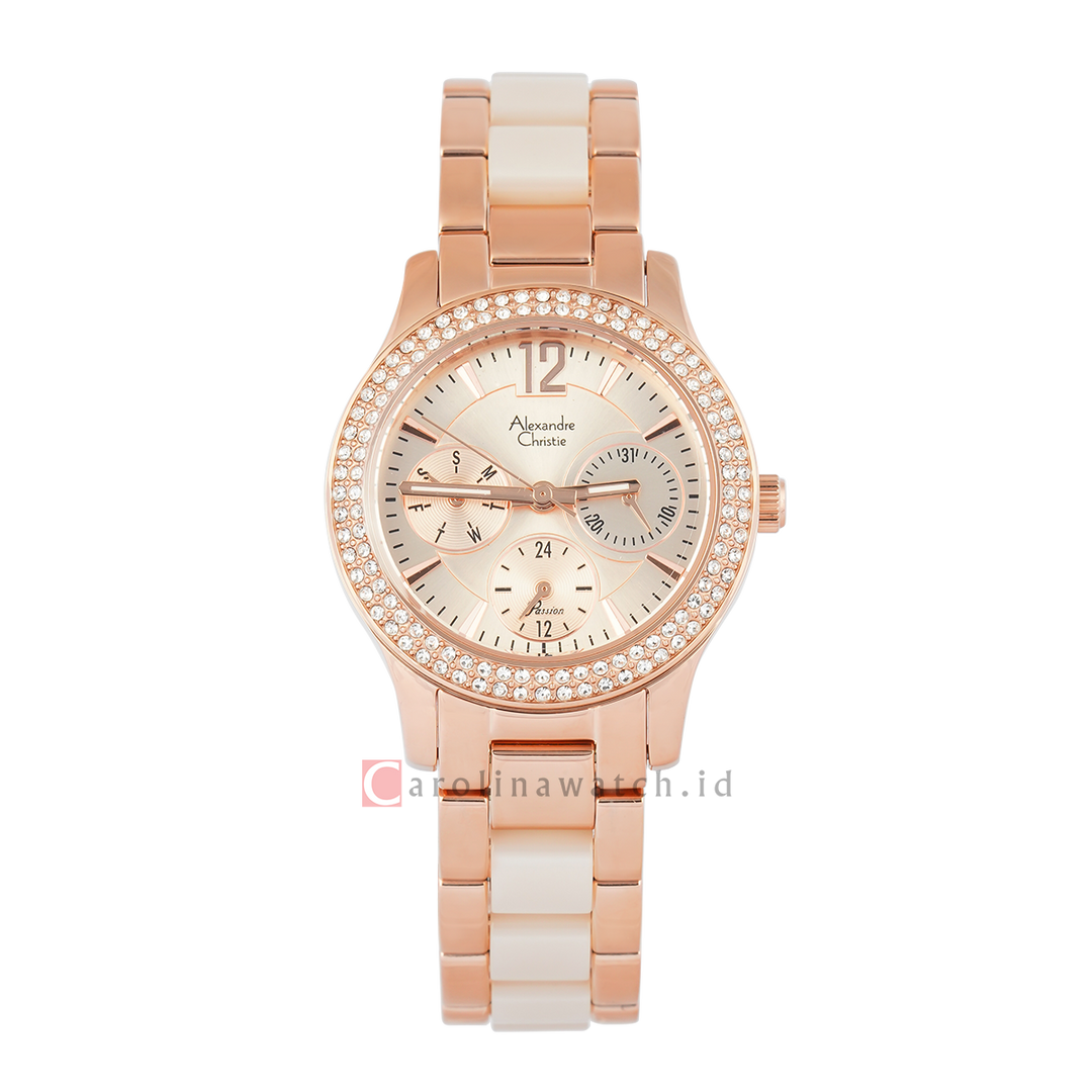 Jam Tangan Alexandre Christie AC 2463 BFBRGRGSL Women Gold Dial Dual Tone Stainless Steel Strap