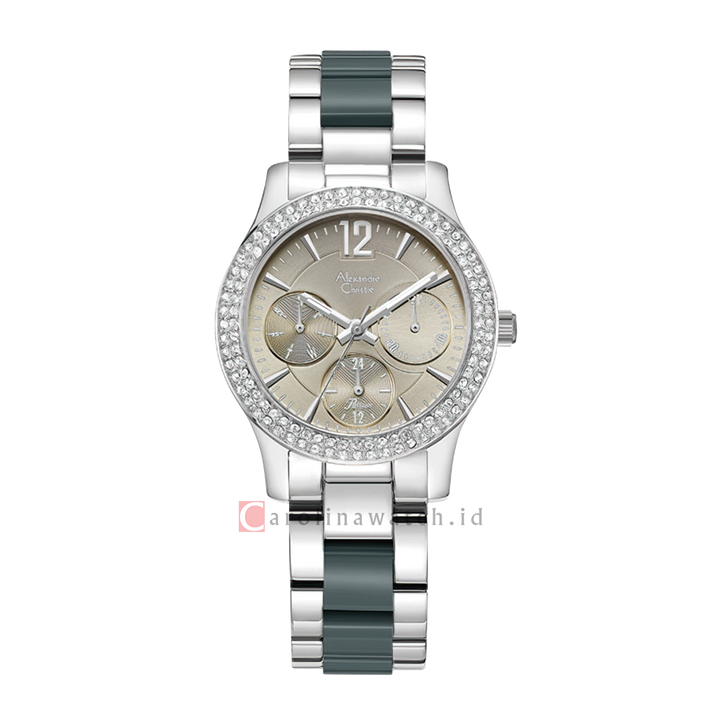 Jam Tangan Alexandre Christie AC 2463 BFBSSDG Women Grey Dial Dual Tone Stainless Steel Strap