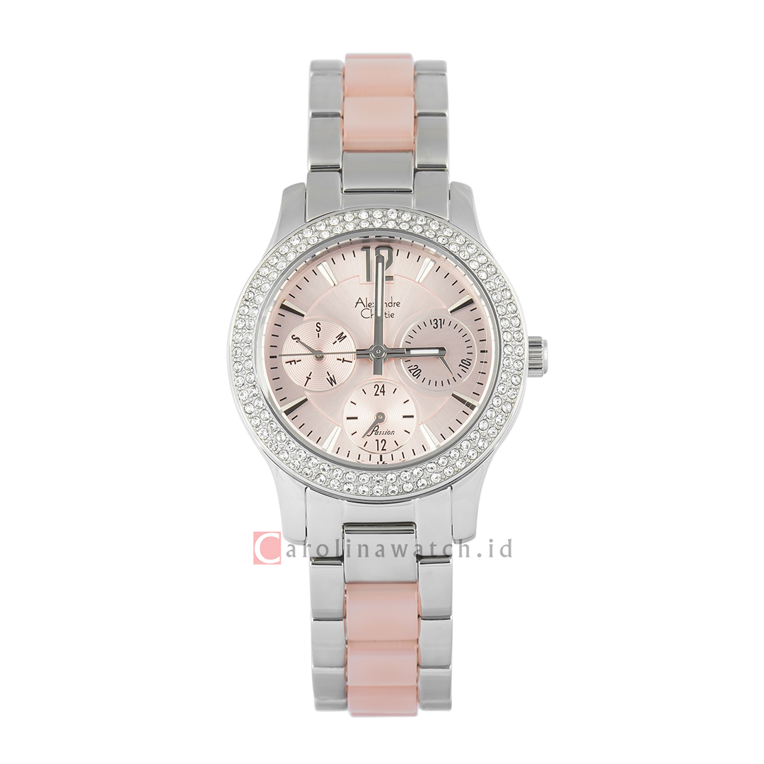 Jam Tangan Alexandre Christie AC 2463 BFBSSPN Women Pink Dial Dual Tone Stainless Steel Strap