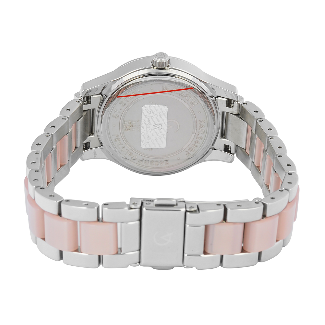 Jam Tangan Alexandre Christie AC 2463 BFBSSPN Women Pink Dial Dual Tone Stainless Steel Strap