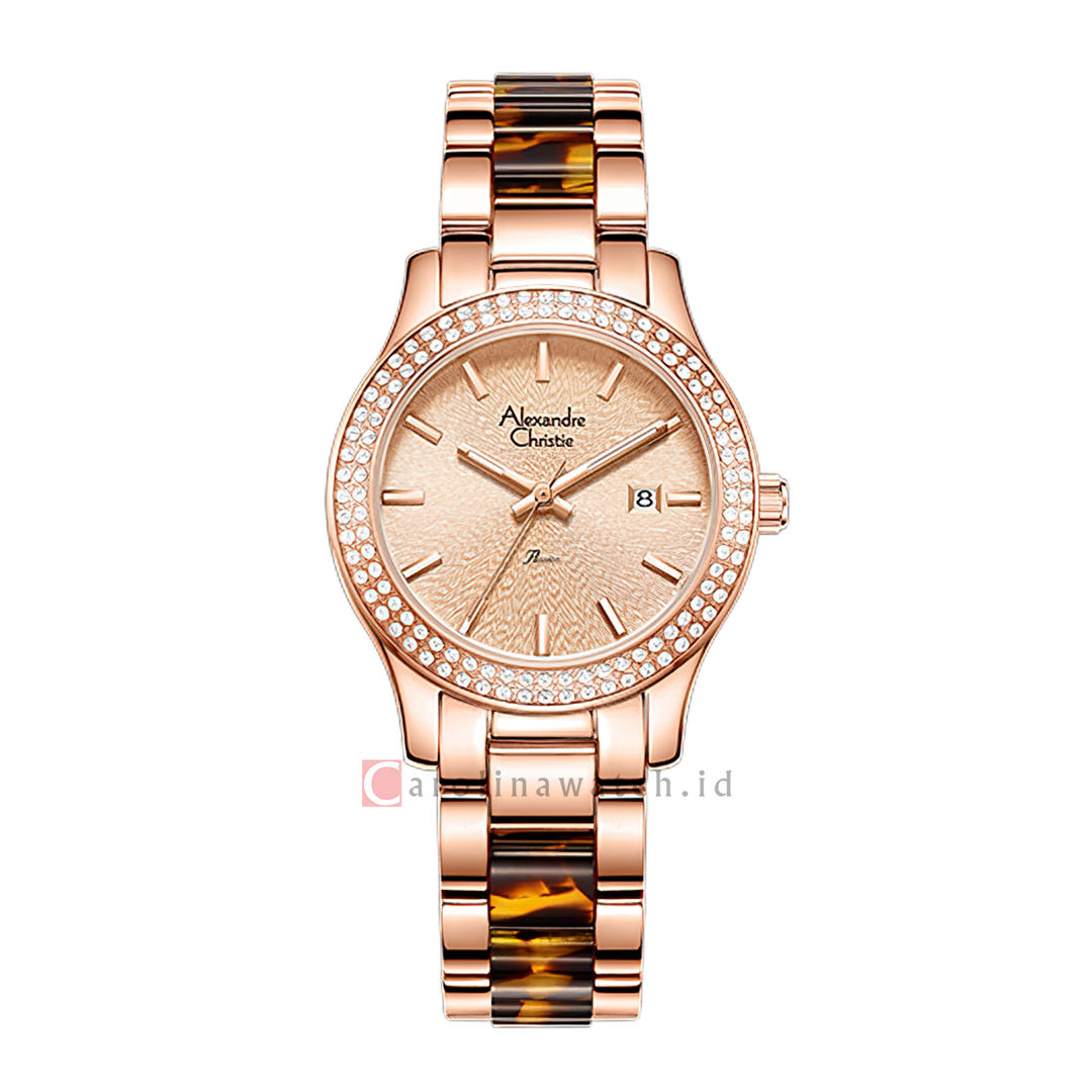 Jam Tangan Alexandre Christie Passion AC 2463 LDBRGLNBO1 Women Rose Gold Dial Dual Tone Stainless Steel Strap