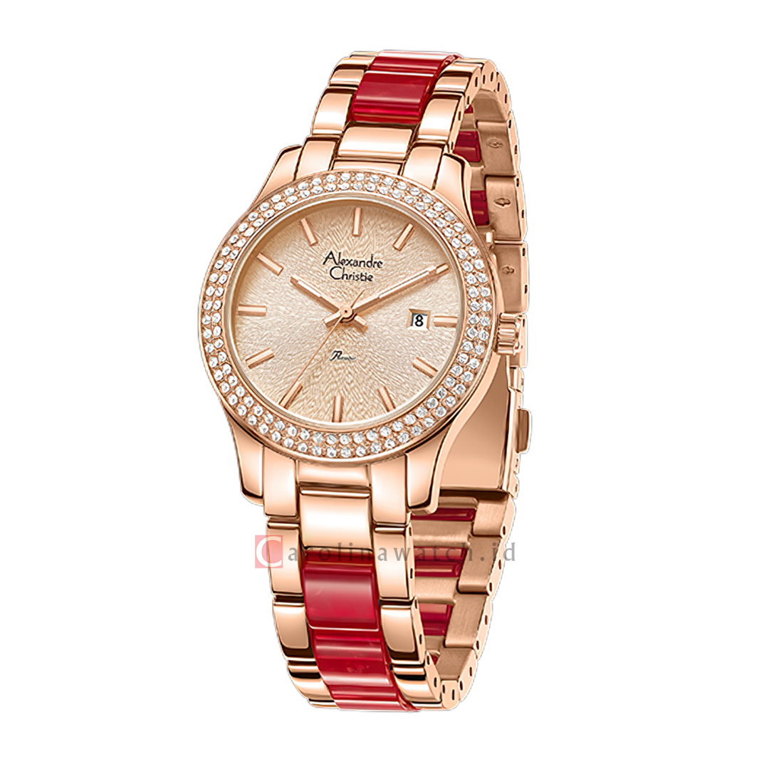 Jam Tangan Alexandre Christie Passion AC 2463 LDBRGLNRE1 Women Rose Gold Dial Dual Tone Stainless Steel Strap