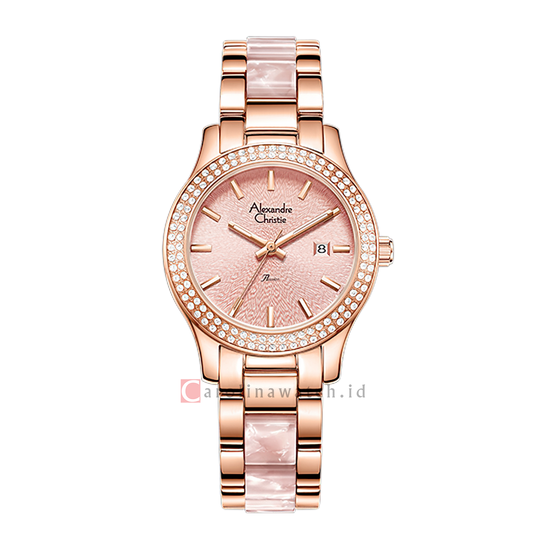 Jam Tangan Alexandre Christie Passion AC 2463 LDBRGPN1 Women Pink Dial Dual Tone Stainless Steel Strap