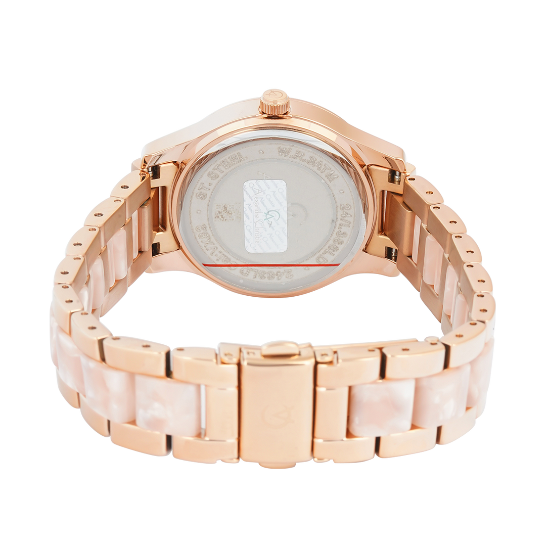 Jam Tangan Alexandre Christie Passion AC 2463 LDBRGPN Women Pink Dial Dual Tone Stainless Steel Strap