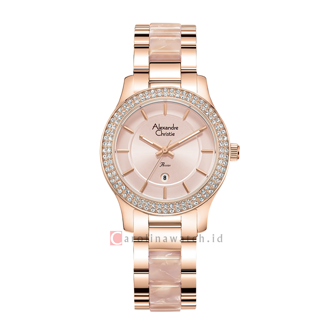 Jam Tangan Alexandre Christie Passion AC 2463 LDBRGPN Women Pink Dial Dual Tone Stainless Steel Strap