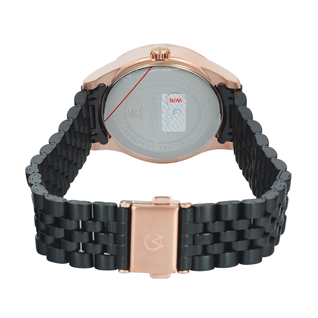 Jam Tangan Alexandre Christie AC 2496 BFBBRBA1 Women Black Dial Black Stainless Steel Strap