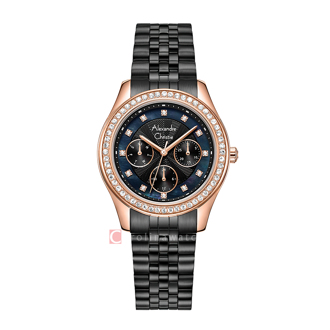 Jam Tangan Alexandre Christie AC 2496 BFBBRBA1 Women Black Dial Black Stainless Steel Strap