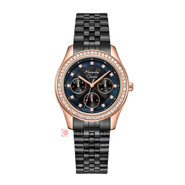 Jam Tangan Alexandre Christie AC 2496 BFBBRBA1 Women Black Dial Black Stainless Steel Strap