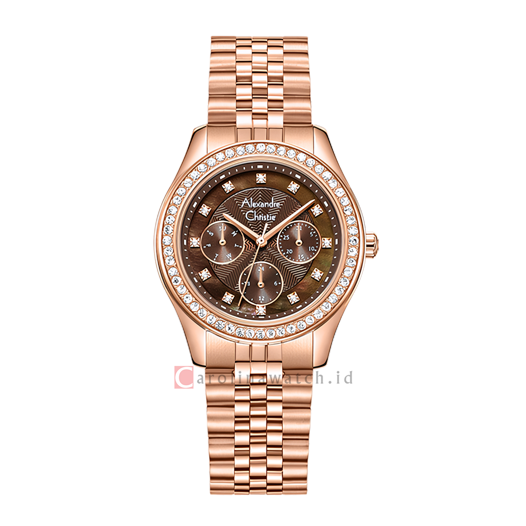 Jam Tangan Alexandre Christie AC 2496 BFBRGBO1 Women Brown Dial Rose Gold Stainless Steel Strap