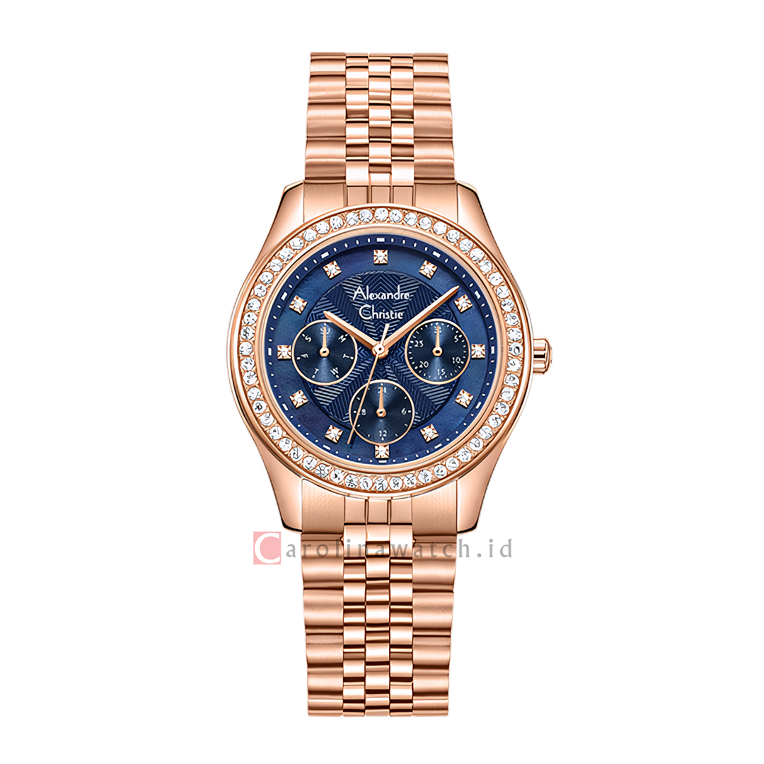 Jam Tangan Alexandre Christie AC 2496 BFBRGBU1 Women Blue Dial Rose Gold Stainless Steel Strap