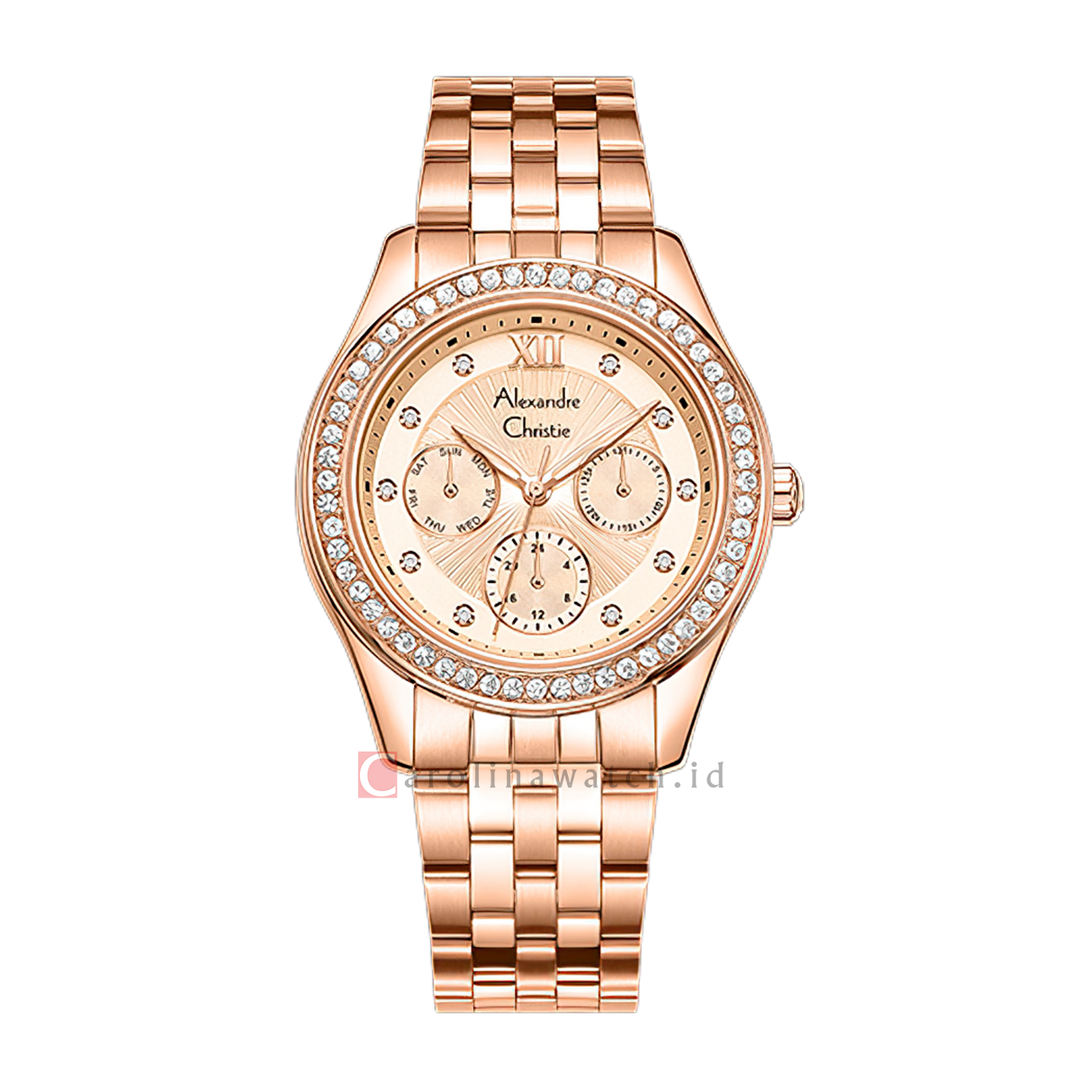 Jam Tangan Alexandre Christie AC 2496 BFBRGLN2 Women Gold Dial Rose Gold Stainless Steel Strap