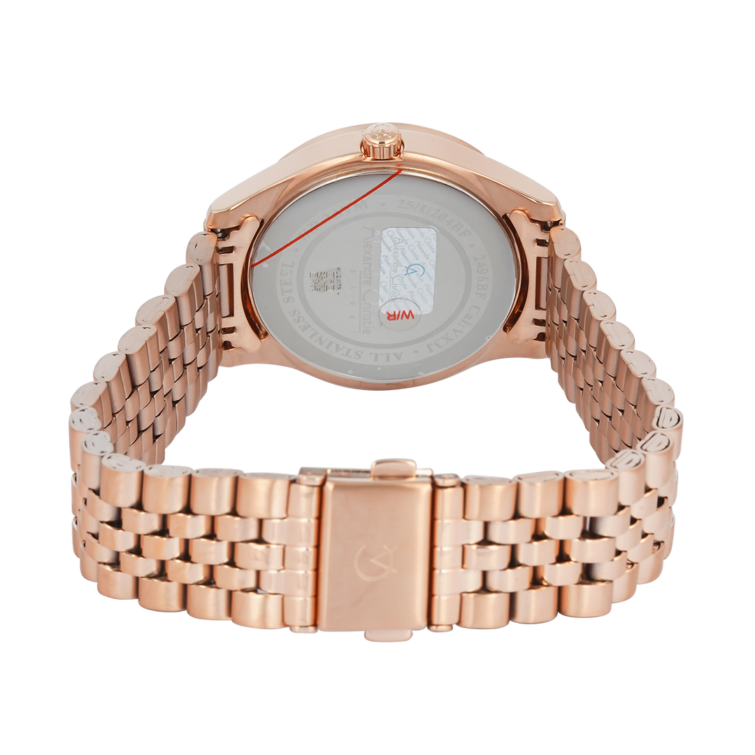 Jam Tangan Alexandre Christie AC 2496 BFBRGSL1 Women Silver White Dial Rose Gold Stainless Steel Strap