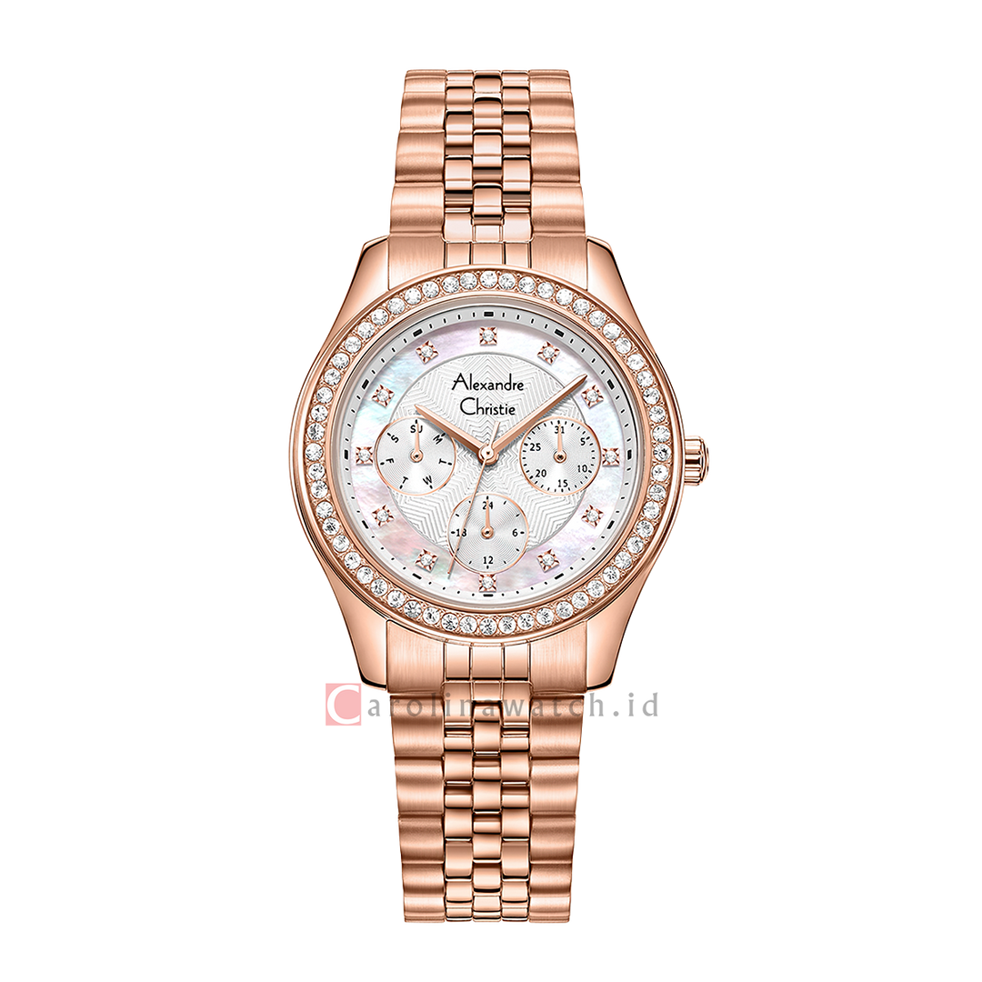 Jam Tangan Alexandre Christie AC 2496 BFBRGSL1 Women Silver White Dial Rose Gold Stainless Steel Strap