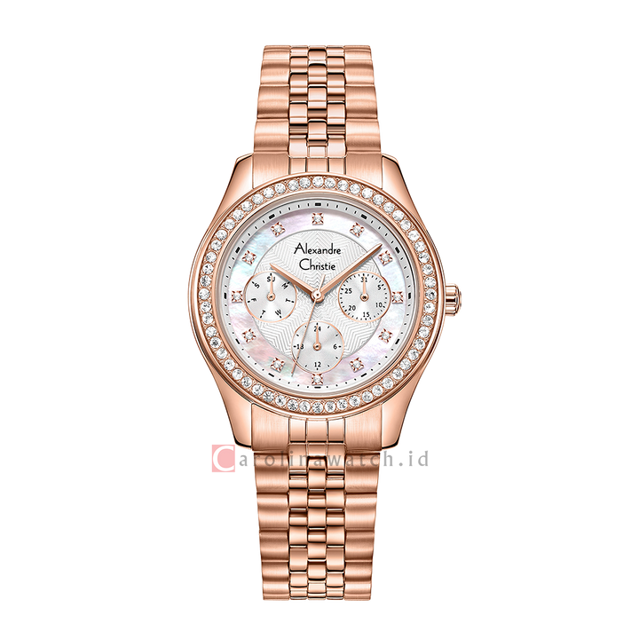 Jam Tangan Alexandre Christie AC 2496 BFBRGSL1 Women Silver White Dial Rose Gold Stainless Steel Strap