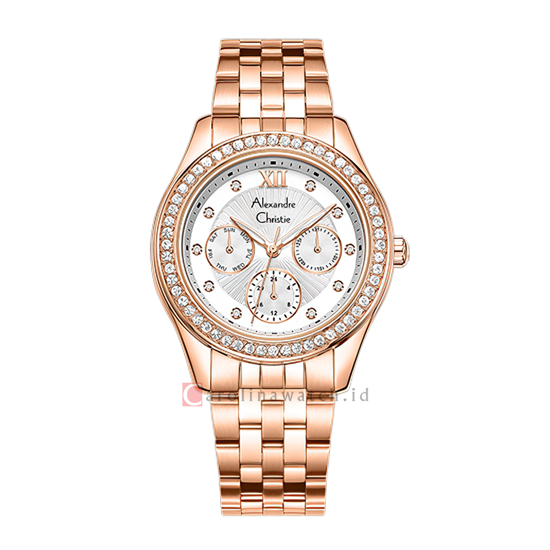 Jam Tangan Alexandre Christie AC 2496 BFBRGSL2 Women White Dial Rose Gold Stainless Steel Strap