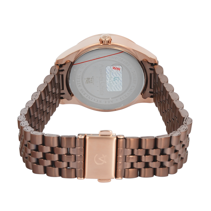 Jam Tangan Alexandre Christie AC 2496 BFBROBO1 Women Brown Dial Brown Stainless Steel Strap