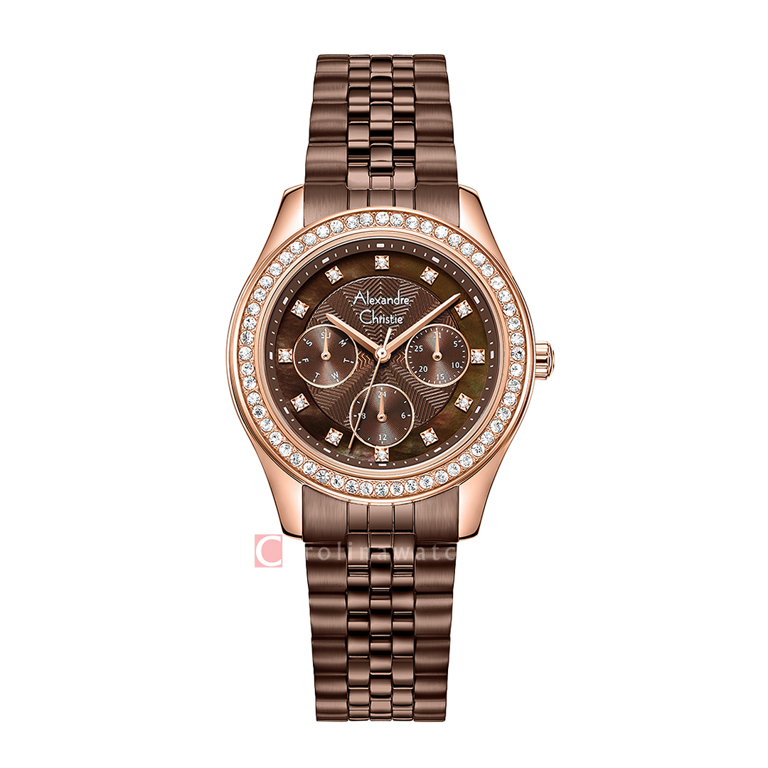 Jam Tangan Alexandre Christie AC 2496 BFBROBO1 Women Brown Dial Brown Stainless Steel Strap
