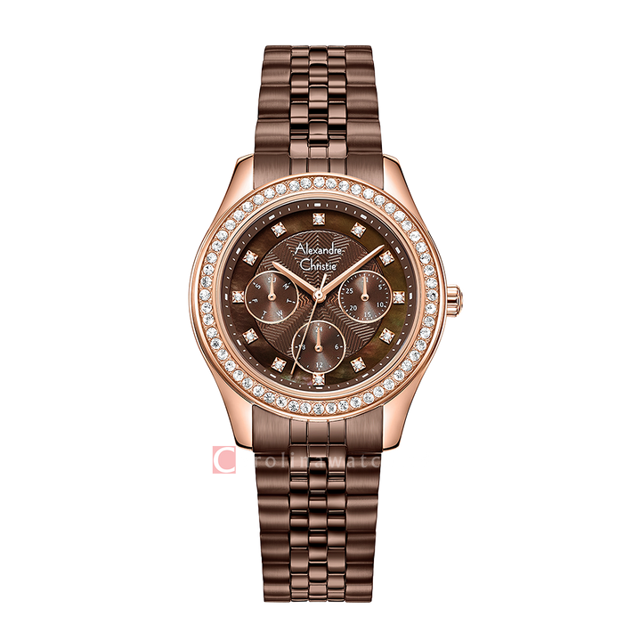 Jam Tangan Alexandre Christie AC 2496 BFBROBO1 Women Brown Dial Brown Stainless Steel Strap