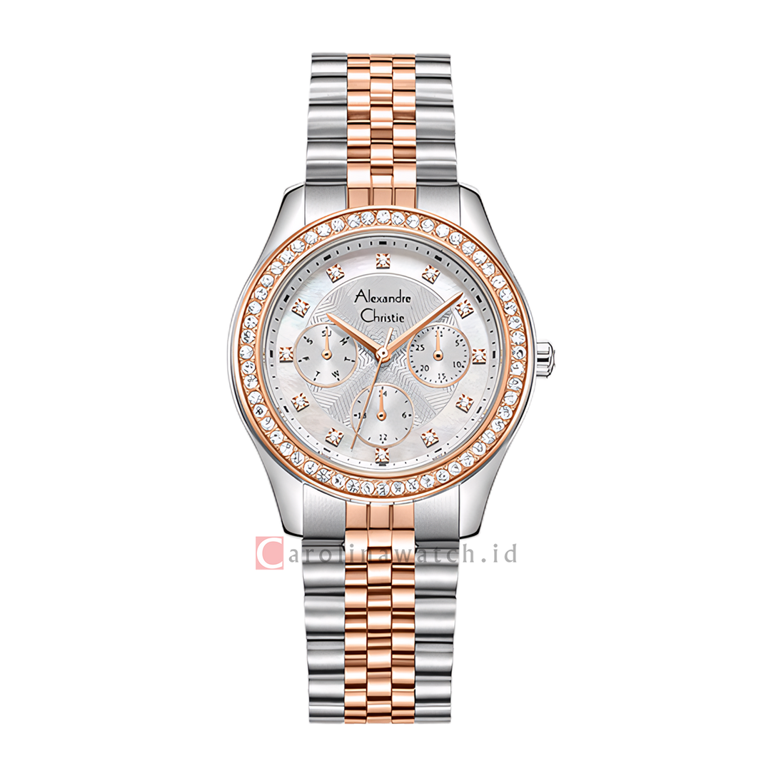 Jam Tangan Alexandre Christie AC 2496 BFBTRSL1 Women Silver White Dial Dual Tone Stainless Steel Strap