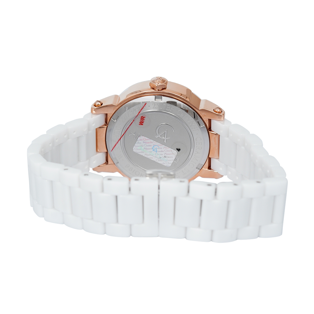 Jam Tangan Alexandre Christie Multifunction AC 2517 BFBRGSL Women White Mother of Pearl Dial White Ceramic Strap