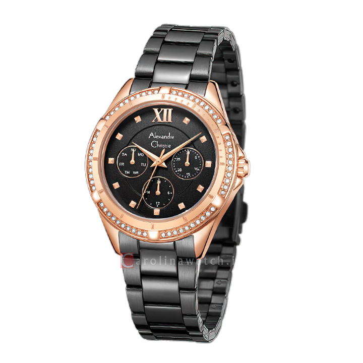 Jam Tangan Alexandre Christie AC Fashion AC 2644 BFBBRBA Women Black Dial Black Stainless Steel Strap