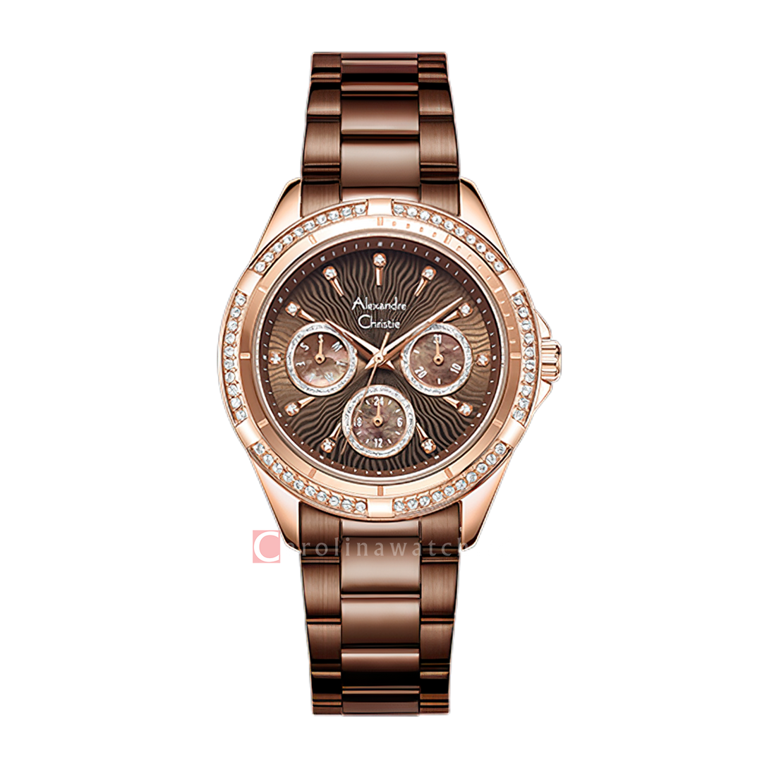 Jam Tangan Alexandre Christie AC 2644 BFBROBO1 Women Brown Dial Brown Stainless Steel Strap
