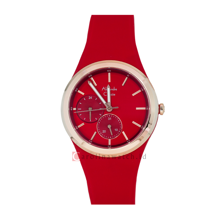 Jam Tangan Alexandre Christie Multifunction AC 2663 BFRRGRE Women Red Dial Red Rubber Strap