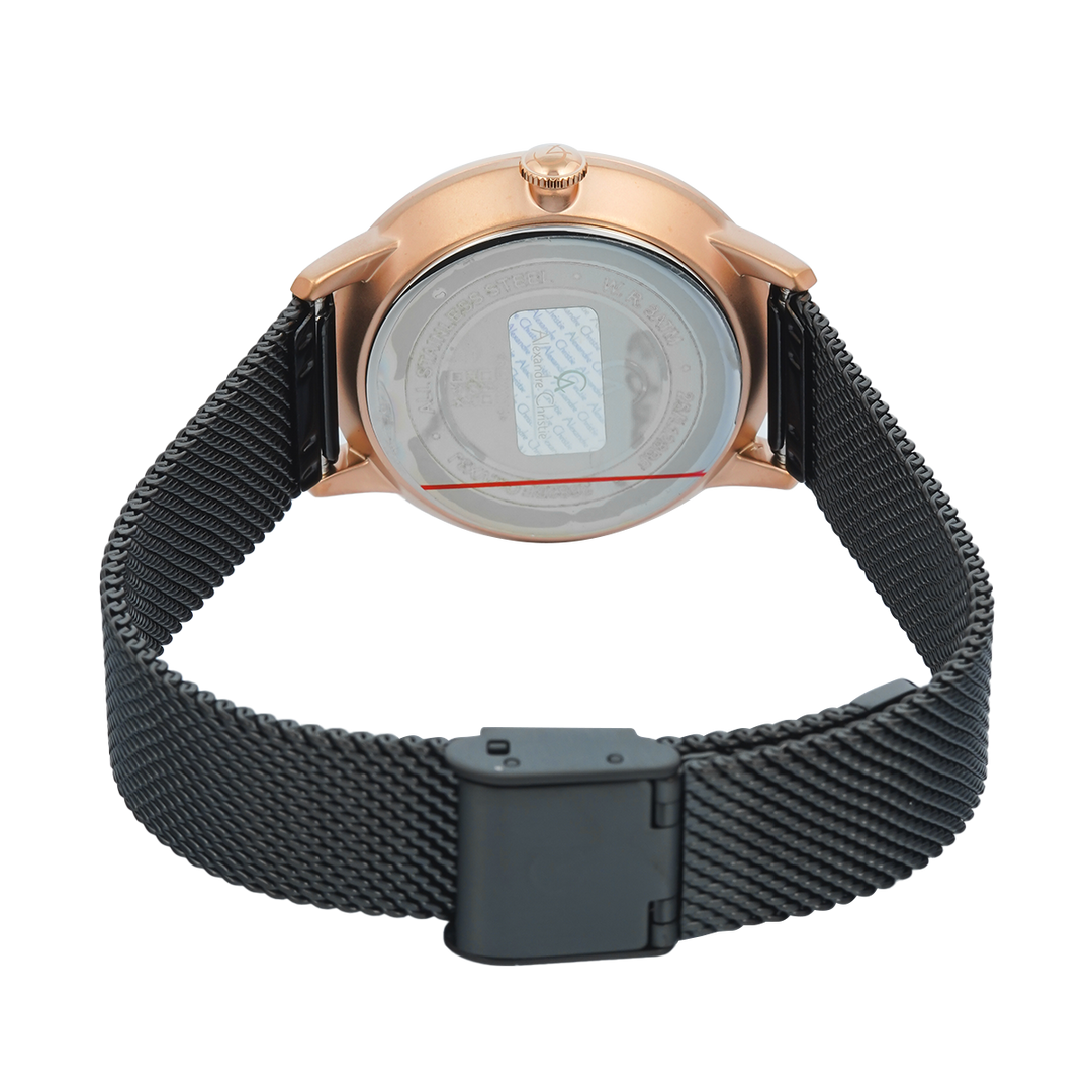 Jam Tangan Alexandre Christie Multifunction AC 2682 BFBBRBA Women Black Dial Black Mesh Stainless Steel Strap