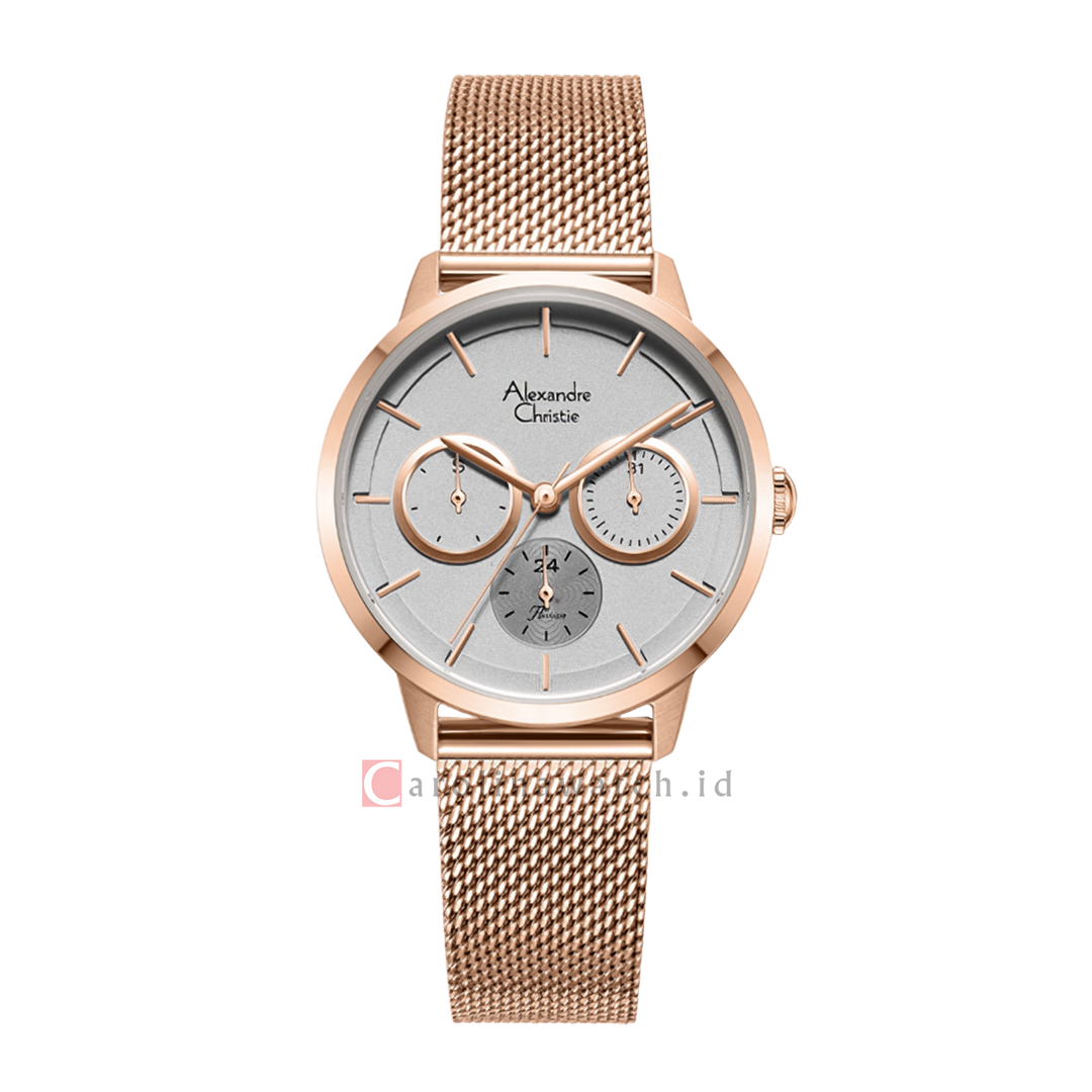 Jam Tangan Alexandre Christie AC 2682 BFBRGDG Women Grey Dial Rose Gold Mesh Stainless Steel Strap