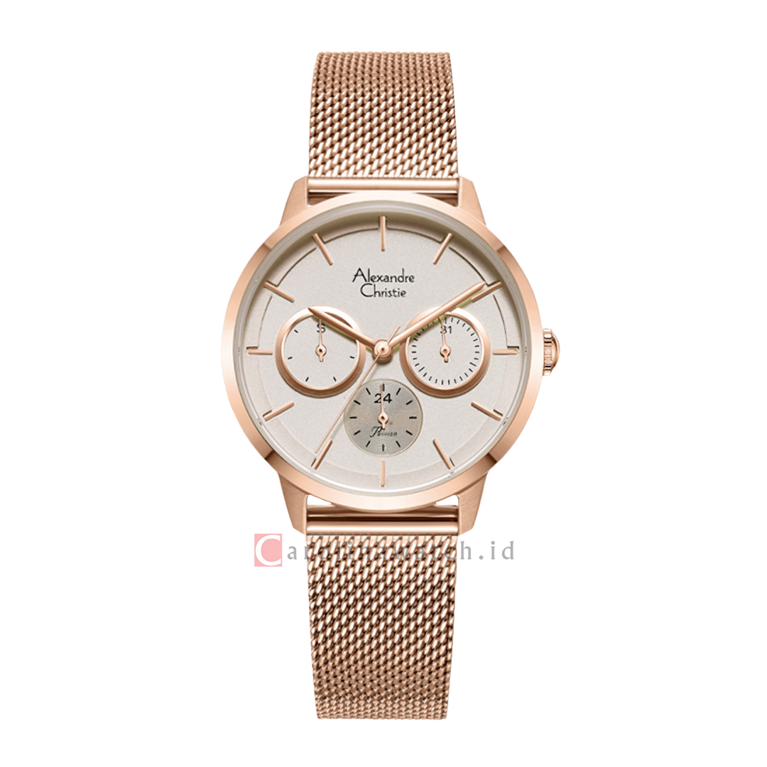 Jam Tangan Alexandre Christie AC 2682 BFBRGLG Light Grey Dial Rose Gold Mesh Stainless Steel Strap