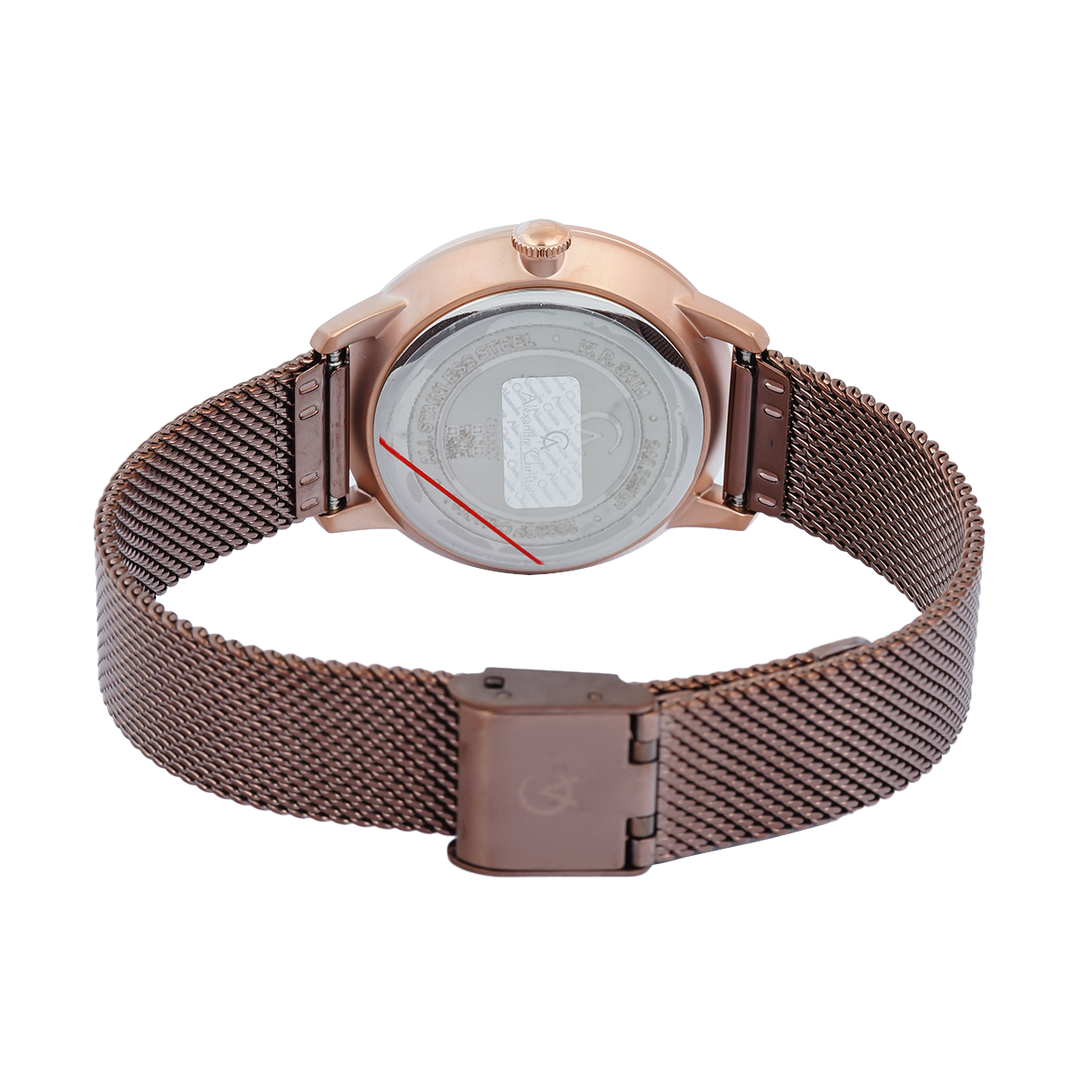 Jam Tangan Alexandre Christie Multifunction AC 2682 BFBROBO Women Brown Dial Brown Mesh Stainless Steel Strap