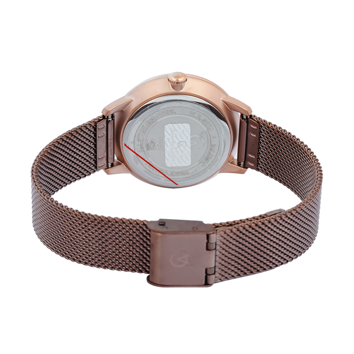 Jam Tangan Alexandre Christie Multifunction AC 2682 BFBROBO Women Brown Dial Brown Mesh Stainless Steel Strap