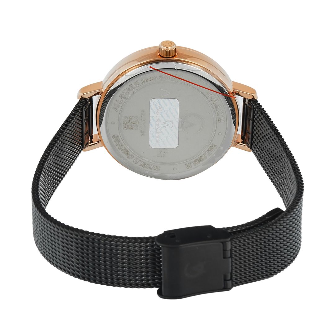 Jam Tangan Alexandre Christie Passion AC 2728 LHBBRBA Women Black Dial Black Mesh Stainless Steel Strap