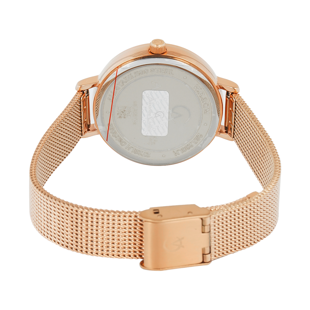 Jam Tangan Alexandre Christie Passion AC 2728 LHBRGSL Women Silver White Dial Rose Gold Mesh Stainless Steel Strap