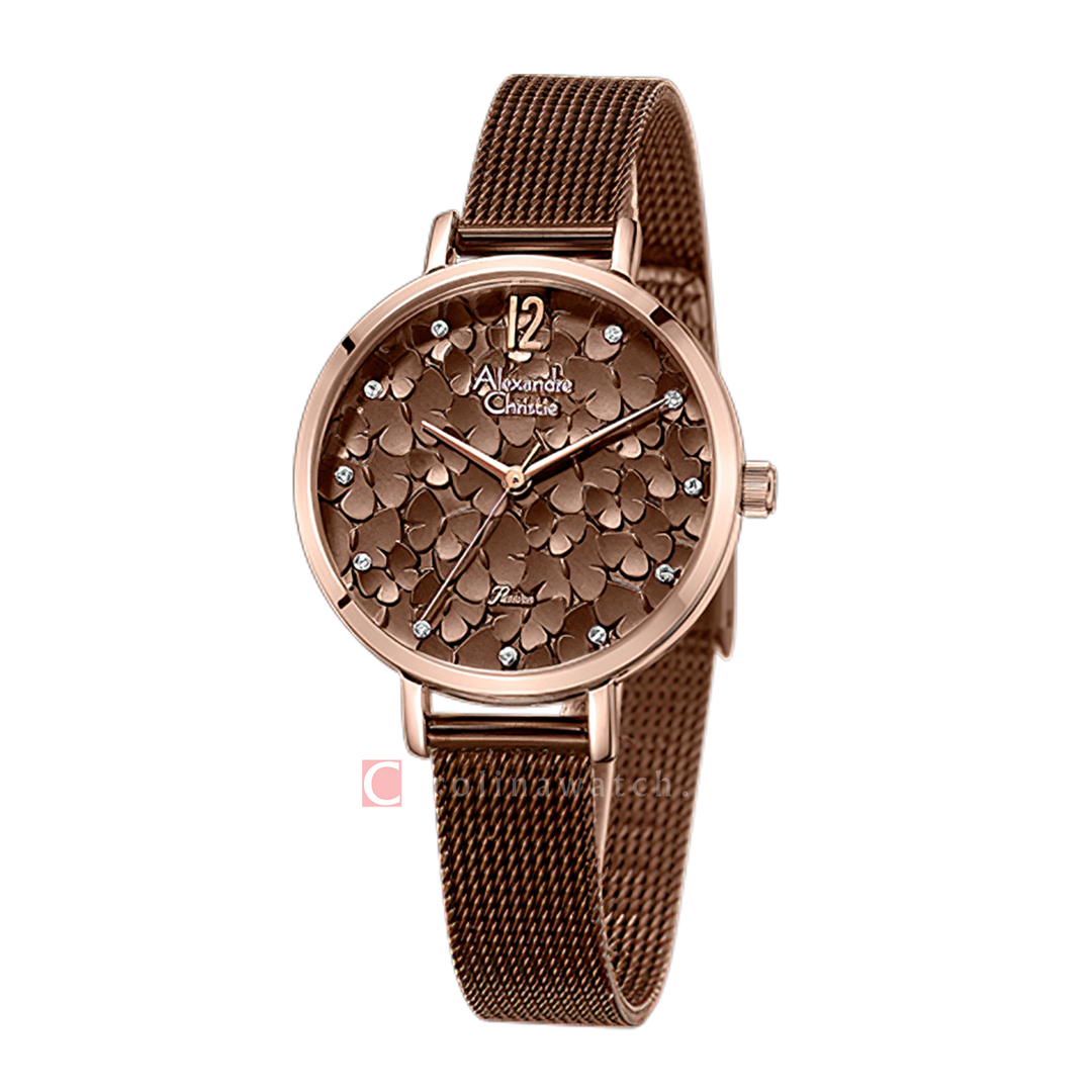 Jam Tangan Alexandre Christie Passion AC 2728 LHBROBO Women Brown Dial Brown Mesh Stainless Steel Strap