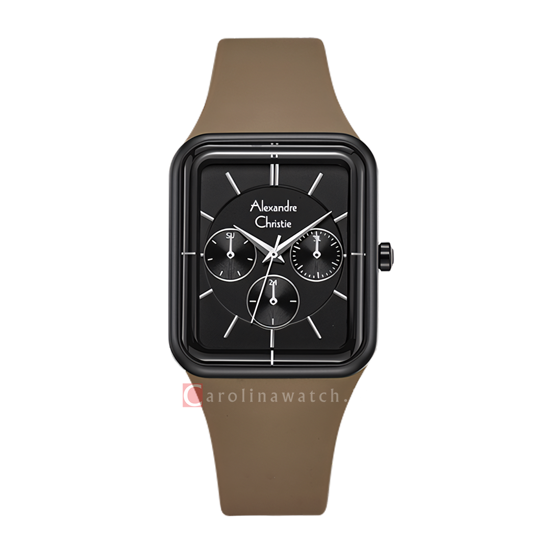 Jam Tangan Alexandre Christie AC 2744 BFRIPBABO Women Black Dial Brown Rubber Strap