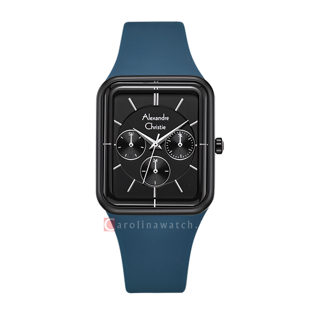 Jam Tangan Alexandre Christie AC 2744 BFRIPBABU Women Black Dial Blue Rubber Strap