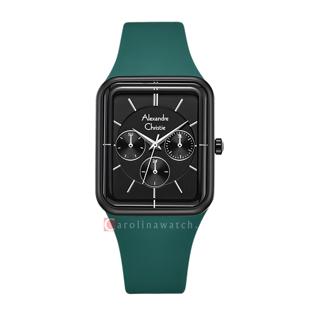 Jam Tangan Alexandre Christie AC 2744 BFRIPBADN Women Black Dial Green Rubber Strap