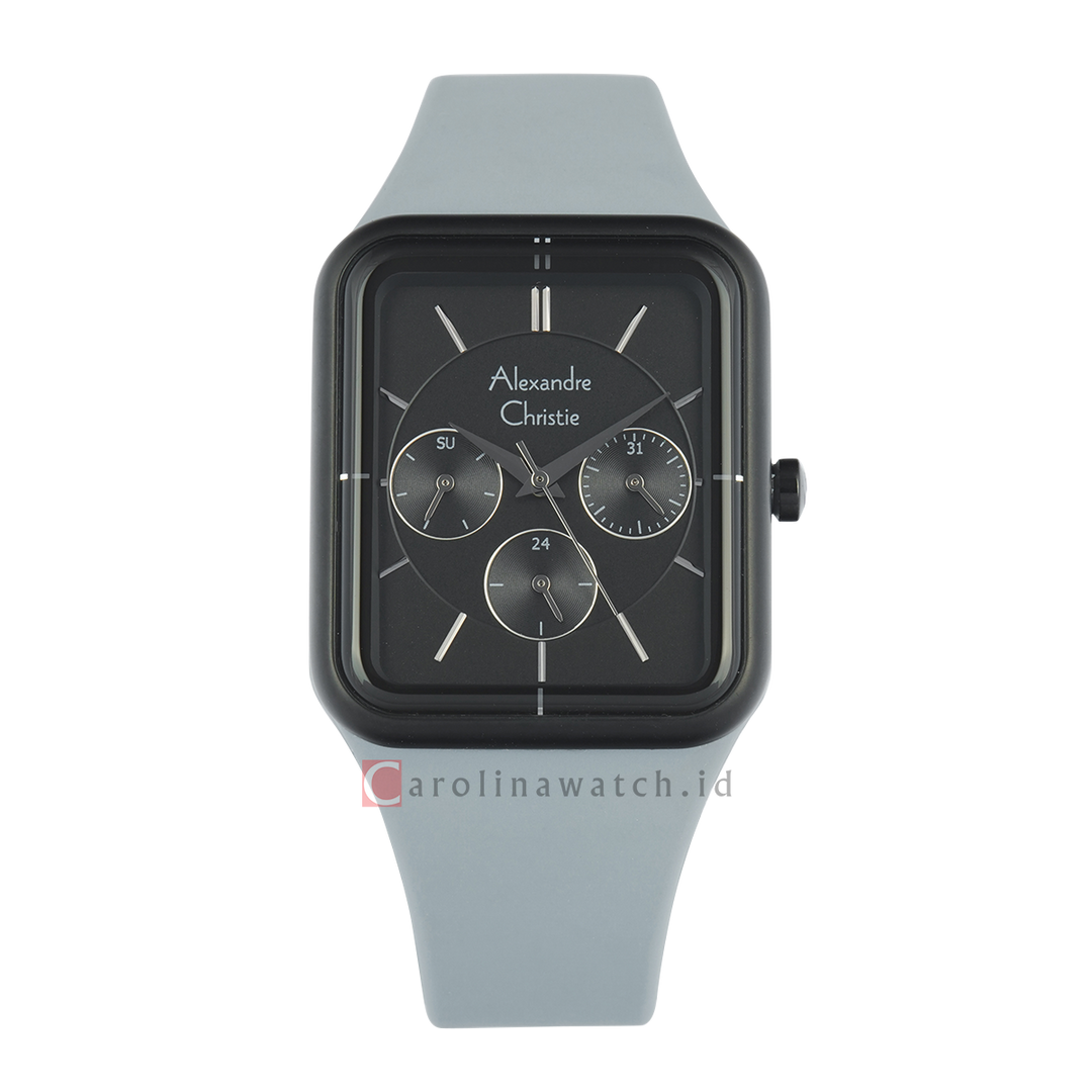 Jam Tangan Alexandre Christie Multifunction AC 2744 BFRIPBAGR Women Black Dial Fountain Grey Rubber Strap