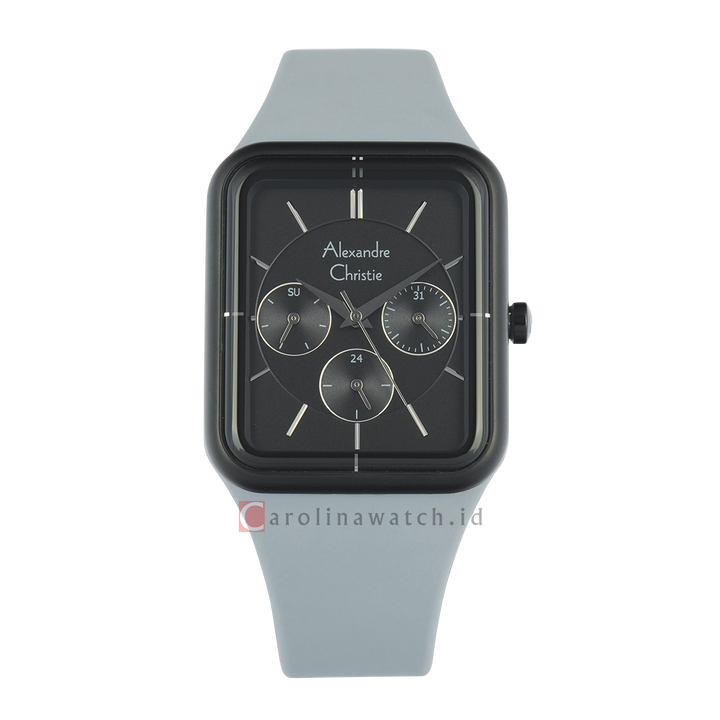 Jam Tangan Alexandre Christie Multifunction AC 2744 BFRIPBAGR Women Black Dial Fountain Grey Rubber Strap
