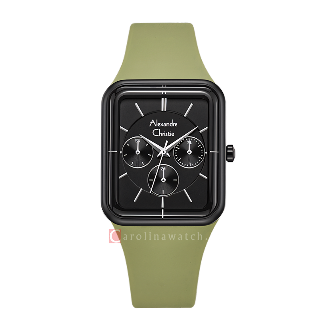 Jam Tangan Alexandre Christie AC 2744 BFRIPBAOG Women Black Dial Green Rubber Strap