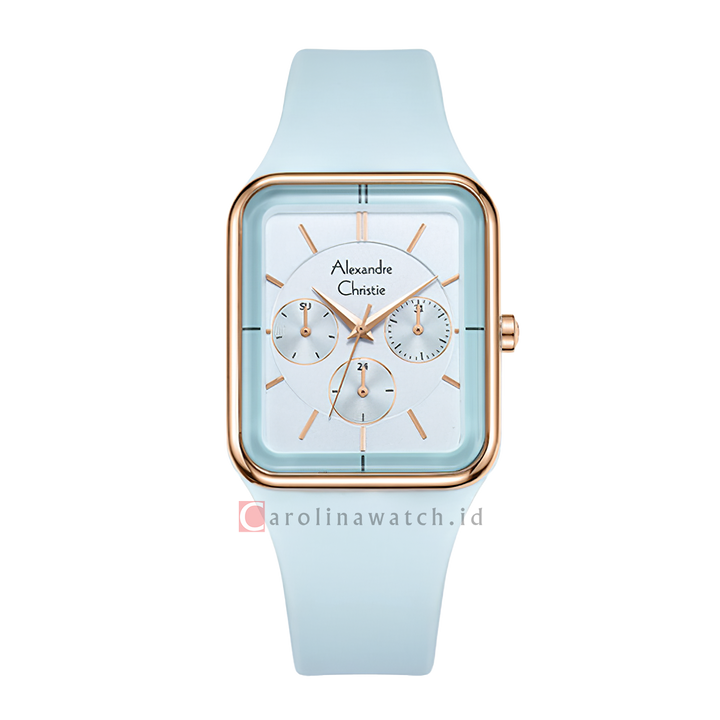 Jam Tangan Alexandre Christie Classic AC 2744 BFRRGLB Women Light Blue Dial Light Blue Rubber Strap