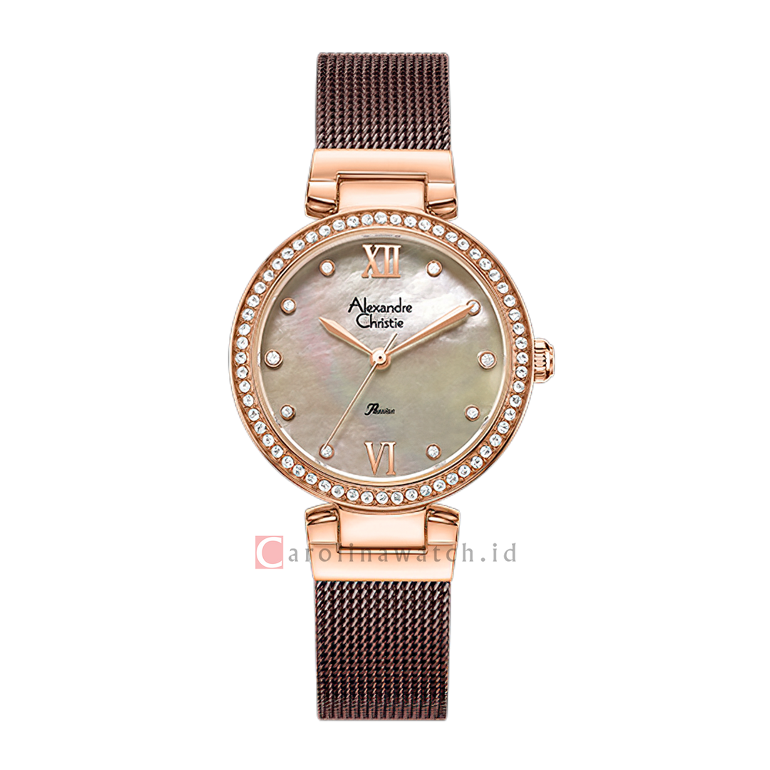 Jam Tangan Alexandre Christie Passion AC 2754 LHBROMO Women MOP Dial Brown Mesh Stainless Steel Strap