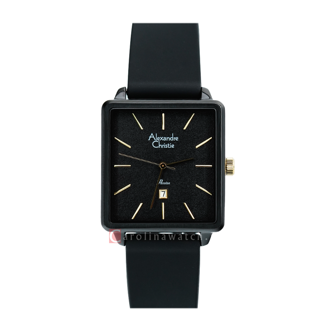 Jam Tangan Alexandre Christie Passion AC 2810 LDRIPBABA Women Black Dial Black Rubber Strap