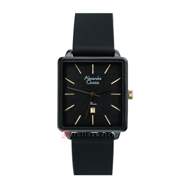 Jam Tangan Alexandre Christie Passion AC 2810 LDRIPBABA Women Black Dial Black Rubber Strap