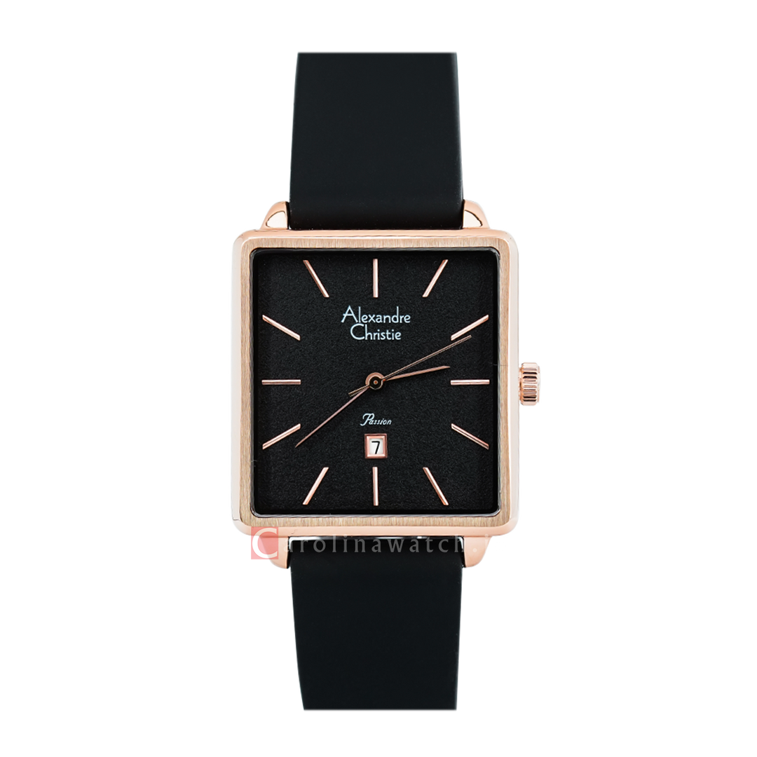 Jam Tangan Alexandre Christie Passion AC 2810 LDRRGBA Women Black Dial Black Rubber Strap