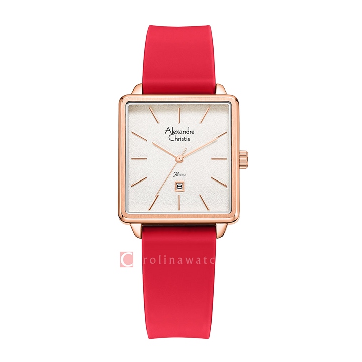 Jam Tangan Alexandre Christie Passion AC 2810 LHRRGSLRE Women Silver Dial Red Rubber Strap