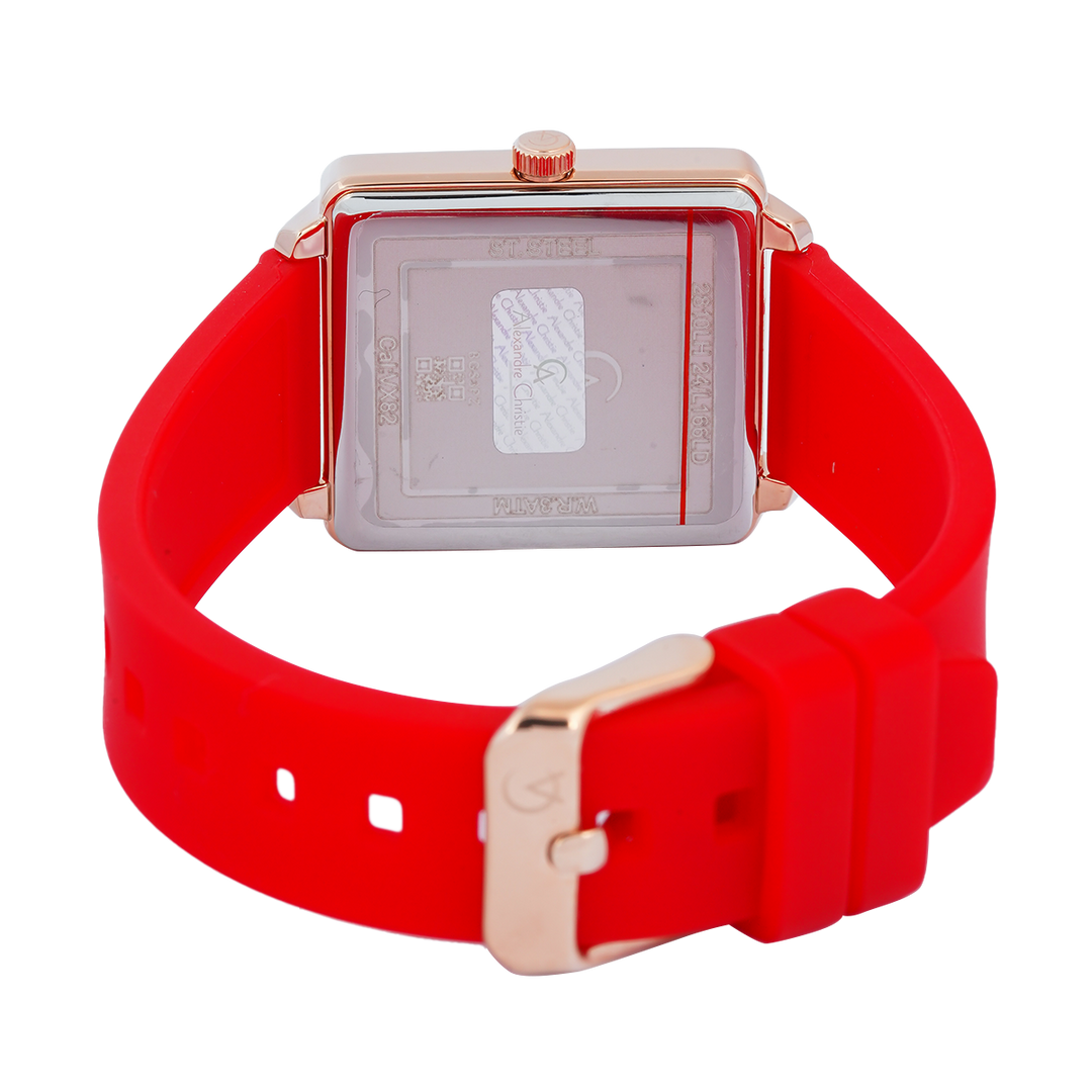 Jam Tangan Alexandre Christie Passion AC 2810 LHRRGSLRE Women Silver Dial Red Rubber Strap