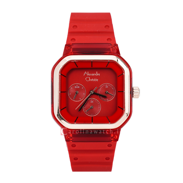 Jam Tangan Alexandre Christie Multifunction AC 2811 BFRRGRERE Women Red Dial Red Rubber Strap